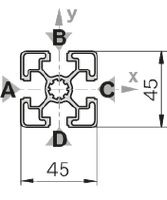 Aluminum Extrusion 45x45L Profile Cross Section